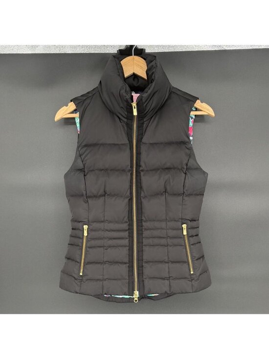 Lilly Pulitzer Jackets & Blazers - Lilly Pulitzer Down Puffer Vest Women's S Black Gold Zip Floral Lined 90% Down